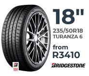 Tyre specials at Supa Quick: Bridgestone 235/40R18 inch Turanza 6. Price from R3410.