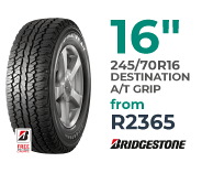 Tyre specials at Supa Quick: Firestone 245/70R16 Inch DESTINATION A/T GRIP. Price from R2365.